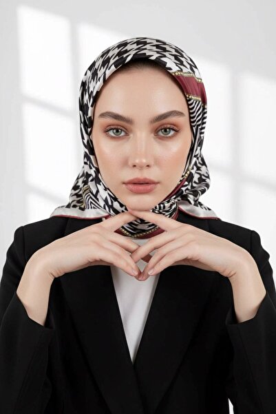 VİOLLA Twill Kazayağı Desenli Gül Kurusu Renkli 90x90 Eşarp (İpek İçermez) Ke...