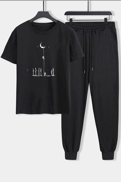 uyguntarz Unisex Space Themed Printed 2-Piece Tracksuit Set