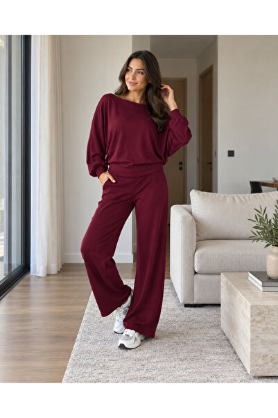 Focus Light Kadın Oversize Yarasa Kol Bluz ve Bol Paça Pantolon İkili Takım
