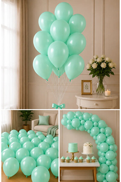 Parti dolabı 10 Adet Yeşil Makaron Mint Nane Yeşili Pastel Renk Mat Balon Sof...