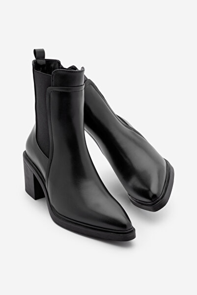 Marjin Women's Double Elastic Chelsea Heeled Boots Pisar Black