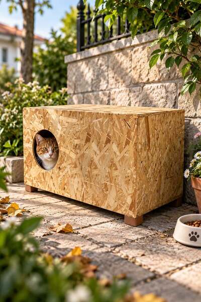 Reyo Kedi Evi Dış Ortam Uygun Ahşap Kedi Evi OSB 60x40x30 cm - CAT24