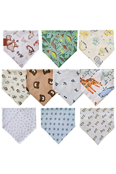 Baby Minik Triangle Scarf Combed Cotton Drool and Feeding Bib 10 Pieces