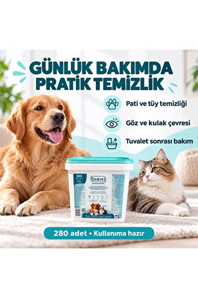 Bioxi Kedi Köpek Pati, Meme, Deri ve Göz Çevresi Temizleme Mendili 280 Adet -...