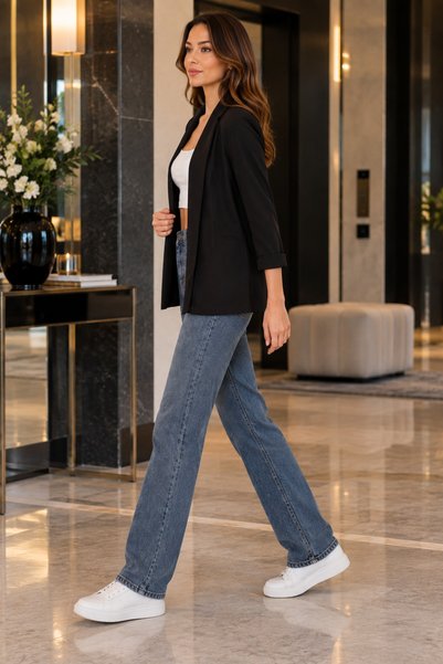 Focus Light Women Shawl Collar Short Blazer Jacket Curled Sleeve Office and Casual