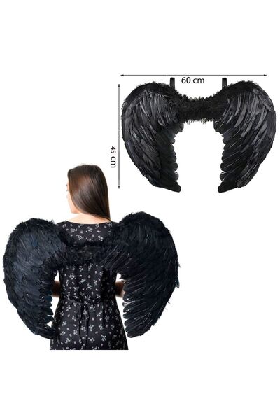 partidolu Halloween Siyah Renk Melek Kanadı Angel Kanat 45x60 cm 1 Adet Gösteri