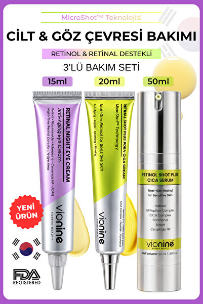 Vio nine Vionine Gece Bakım Seti 3'lü - Retinol Serum + Retinal Krem + Göz Kremi