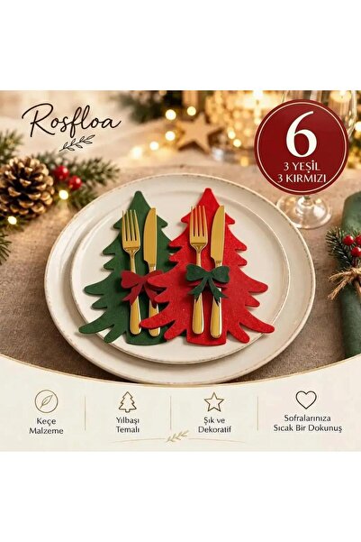 rosfloa rf 6 Adet Fiyonklu Dekoratif Çam Ağacı Keçe Peçetelik&Çatal Kaşıklık–...