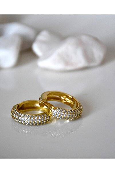 Zirkon Taşlı Gold Halka Küpe