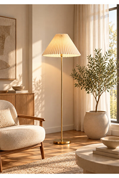 HOMİNG Corte Orijinal Antik Gold Kaplama Pileli Umbrella Lambader