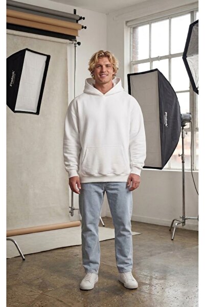 LADY HAZAL White Hoodie Model Oversize Oversized Men's Sports Sweatshirt