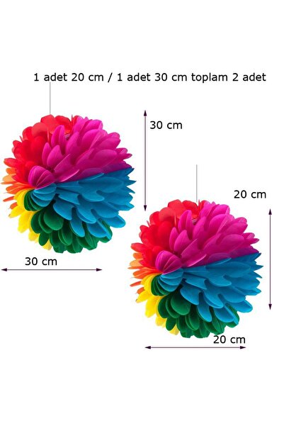 partidolu Rainbow Karışık Renk Pelur Kağıt Ponpon Çiçek Asma Süs 2 Adet hawar...