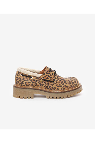 Greyder Kadın Leopar Hakiki Deri Loafer Ayakkabı 5K2CA35344