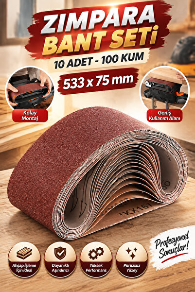 NZB Sonsuz Bant 100 Kum Tank Palet Zımpara Kağıdı 75 x 533 mm (10 ADET)
