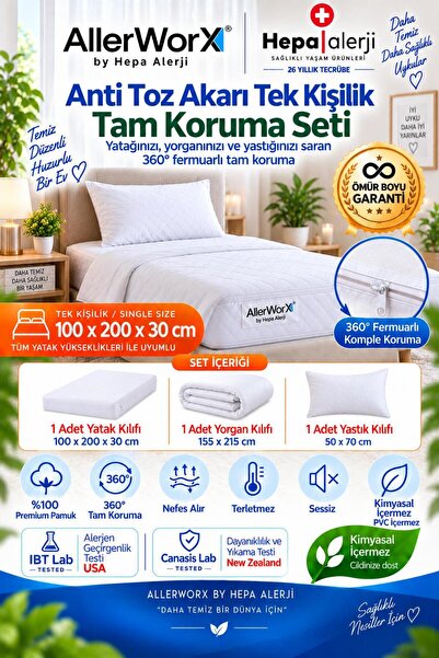 Allerworx Anti Alerjik Anti Akar Tek Kişilik Yatak Yorgan ve Yastık Kılıfı Se...