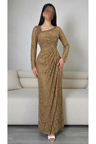 Mazon Fashion فستان سهرة مطرز يدويًا بالدانتيل