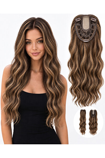 Lulu Bella Kadın Kumral Balyajlı 60 cm Tül Tepelik Dalgalı Çıtçıtlı - 1. Kali...