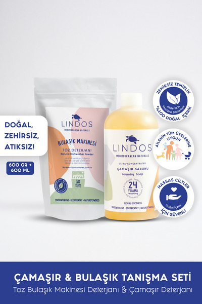Lindos Çamaşır & Bulaşık Tanışma Seti (ÇAMAŞIR DETARJANI 600 ML & BULAŞIK MAK...
