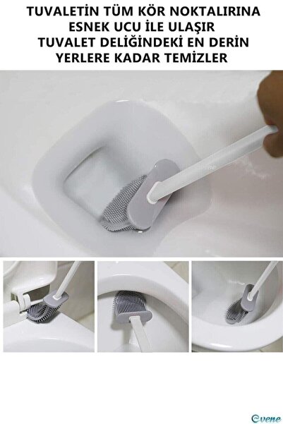 Kitchen Beauty Beyaz Renk Silikon Banyo Tuvalet Klozet Temizleme Fırçası Ve Tutucu Set
