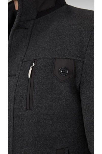 Genel Markalar Ezel Dik Yaka Göğüs Düğmeli Slim fit Erkek Kaşe Kaban 432