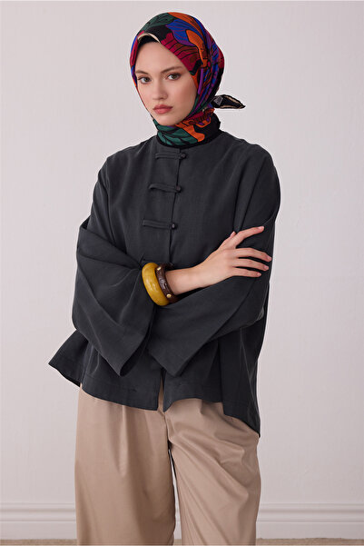 Belli Siyah Çiçek Deseni %100 Twill İpek Eşarp 4413-50