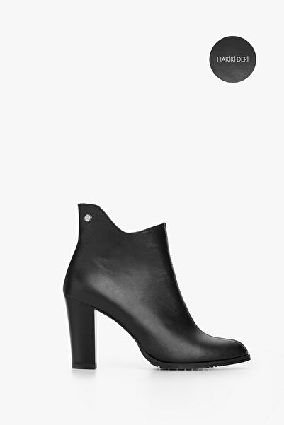 Shoeberry Kadın Rema Siyah Hakiki Deri Topuklu Bot