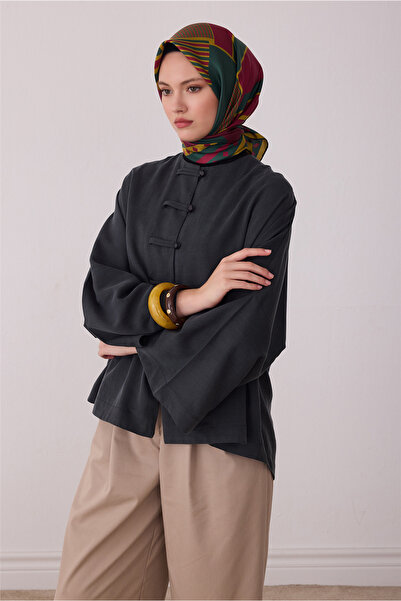 Belli Yeşil Geometrik Desen %100 Twill İpek Eşarp 4401-33