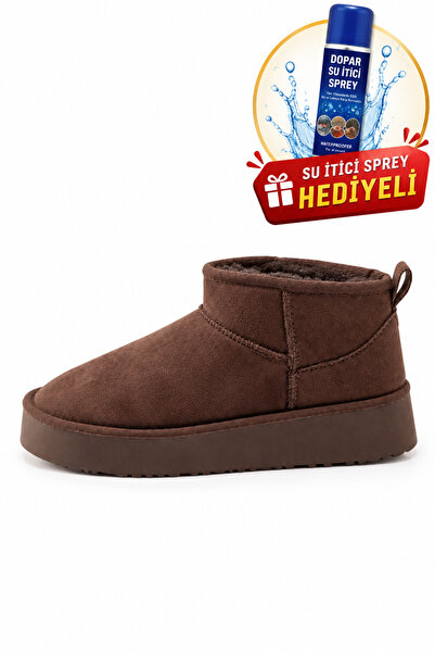 ZARICH Oslo Mini Tan Suede Μποτάκια με Χοντρή Σόλα και Γούνινη Επένδυση Γυναι...