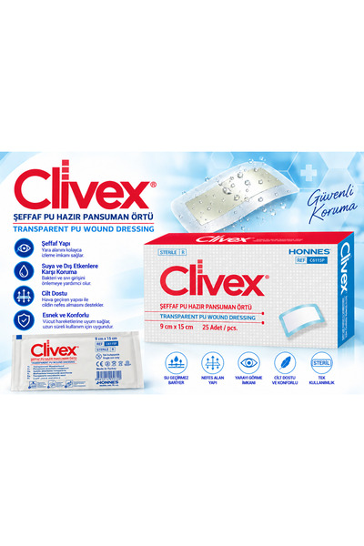 CLİVEX Clivex 9 x 15 cm Seffaf Pu Hazir Pansuman Òrtüsü 25 adet