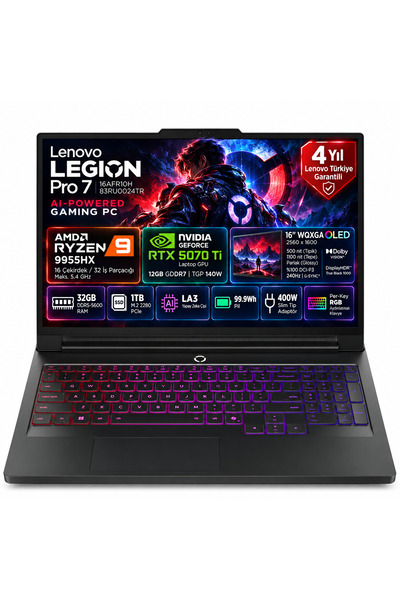 LENOVO Legion Pro 7 16AFR10H AMD Ryzen 9 9955HX 32GB 1TB SSD RTX 5070 Ti 12GB...