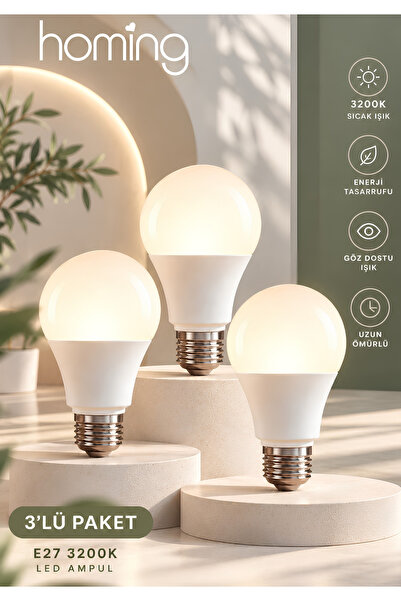 HOMİNG Homing 9w Led Ampul 3 Adet 3200K 850 Lümen