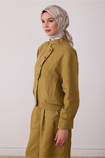 Belli Bej Soyut Desen %100 Twill İpek Eşarp 4429-43
