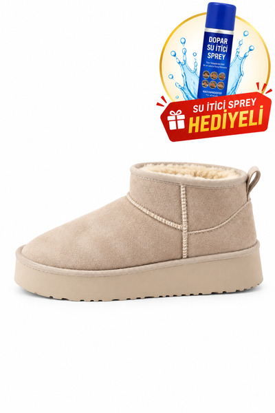 ZARICH Oslo Mini Cream Suede Μποτάκια με Χοντρή Σόλα Γυναικεία Παπούτσια με Τ...