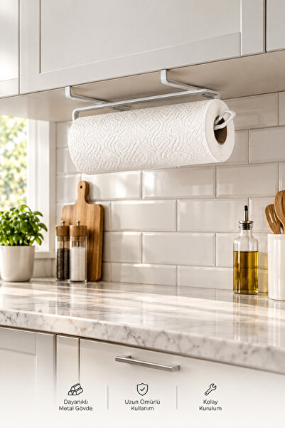 UG Home Beyaz Dolap İçi Kağıt Havluluk Askılı Kağıt Havluluk Peçetelik Askısı