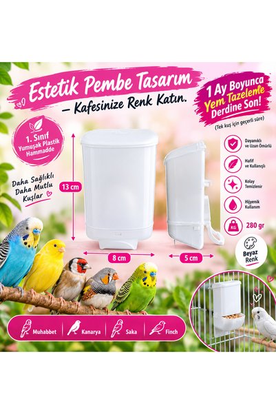 FEROXİT BEYAZ Akıllı Kuş Yemliği - 280 gr Geniş Hazneli Muhabbet Kuşu Yemliği...