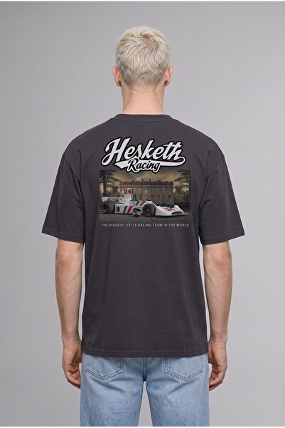 DeFacto تي شيرت بأكمام قصيرة مطبوع عليه نص Hesketh Racing Boxy Fit مصنوع من ا...
