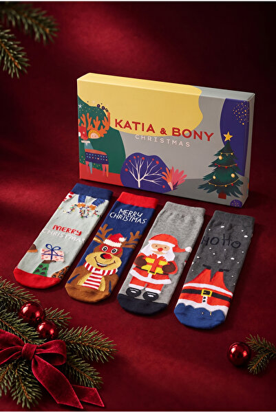 Katia&Bony Unisex 4'lü Paket Yılbaşı Kutulu Soket Çorap