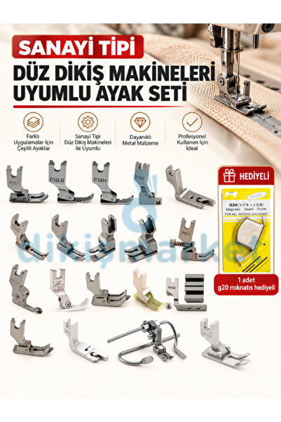 dm dikişmarket 19 Parça Sanayi Tipi Düz Dikiş Makinası Komple Dikiş Ayak Seti