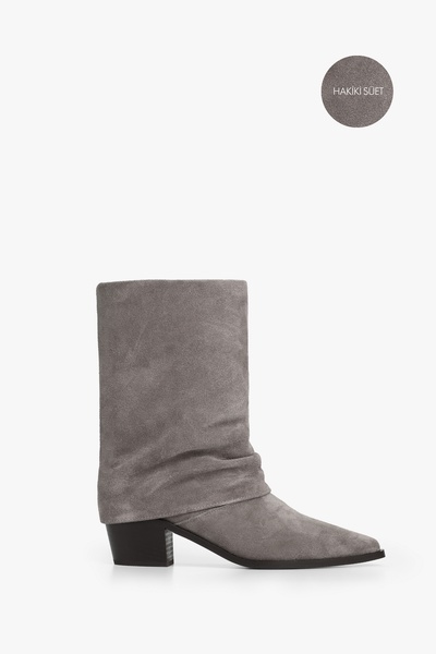 Shoeberry Kadın Roselle Gri Hakiki Süet Deri Western Bot