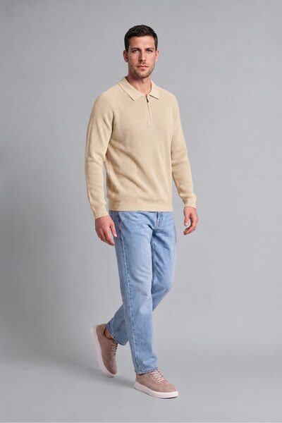 DeFacto Standard Fit Half Zip Long Sleeve Polo Neck Knitwear Sweater H7182Ax26Au