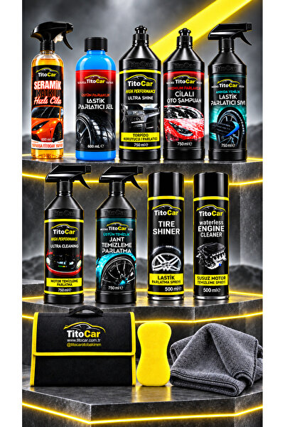 titocar Ultra Premium 12 Parça Büyük Boy, Oto Bakım Temizlik Çanta Seti