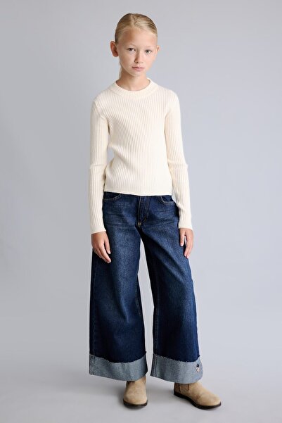 DeFacto 90's Wide Leg Folded Cuff Jean Trousers for Girls I3363A826Wn