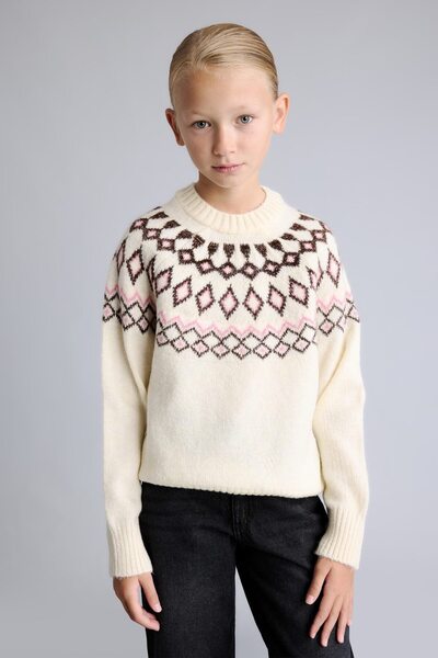DeFacto Crew Neck Geometric Patterned Knitwear Sweater for Girls I5465A826Wn