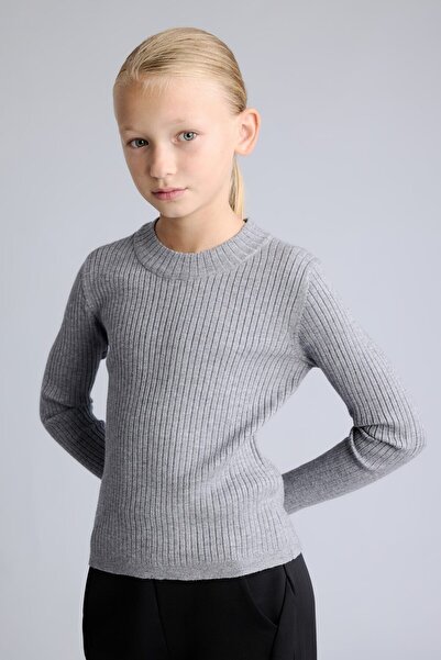 DeFacto Fitted Crew Neck Knitwear Sweater for Girls E9849A825Au