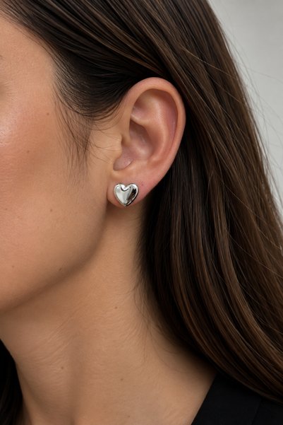 stravis Silver Color Heart Earrings