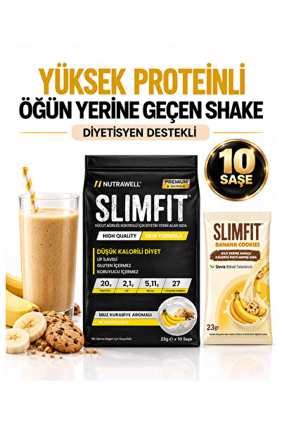Nutrawell SLIMFIT Muz Kurabiye Aromalı 10 Öğün - Öğün Yerine Geçen Shake, Whe...