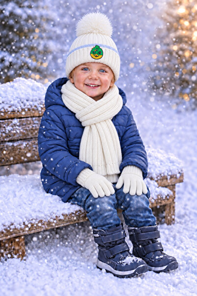 Tk Spor 5-10 Years Old Children's Cotton Scarf, Beanie, Gloves Set, Set of 3 ...