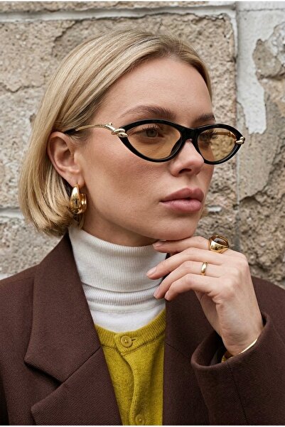 MACERATİ Bottevia Ultra Light Uv400 Filtered Women's Cat Eye Black Gold Frame...
