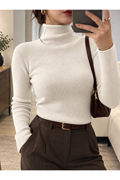 LUPERCUS unisex beyaz trıko kazak balıkçı yaka slimfit boğzlı kazak