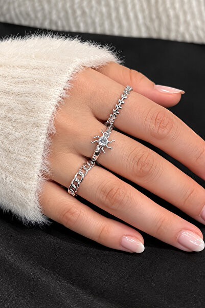 TREND COLLECTİON Zircon Cubic Zirconia Silver Elegant Adjustable Sun, Chain, ...